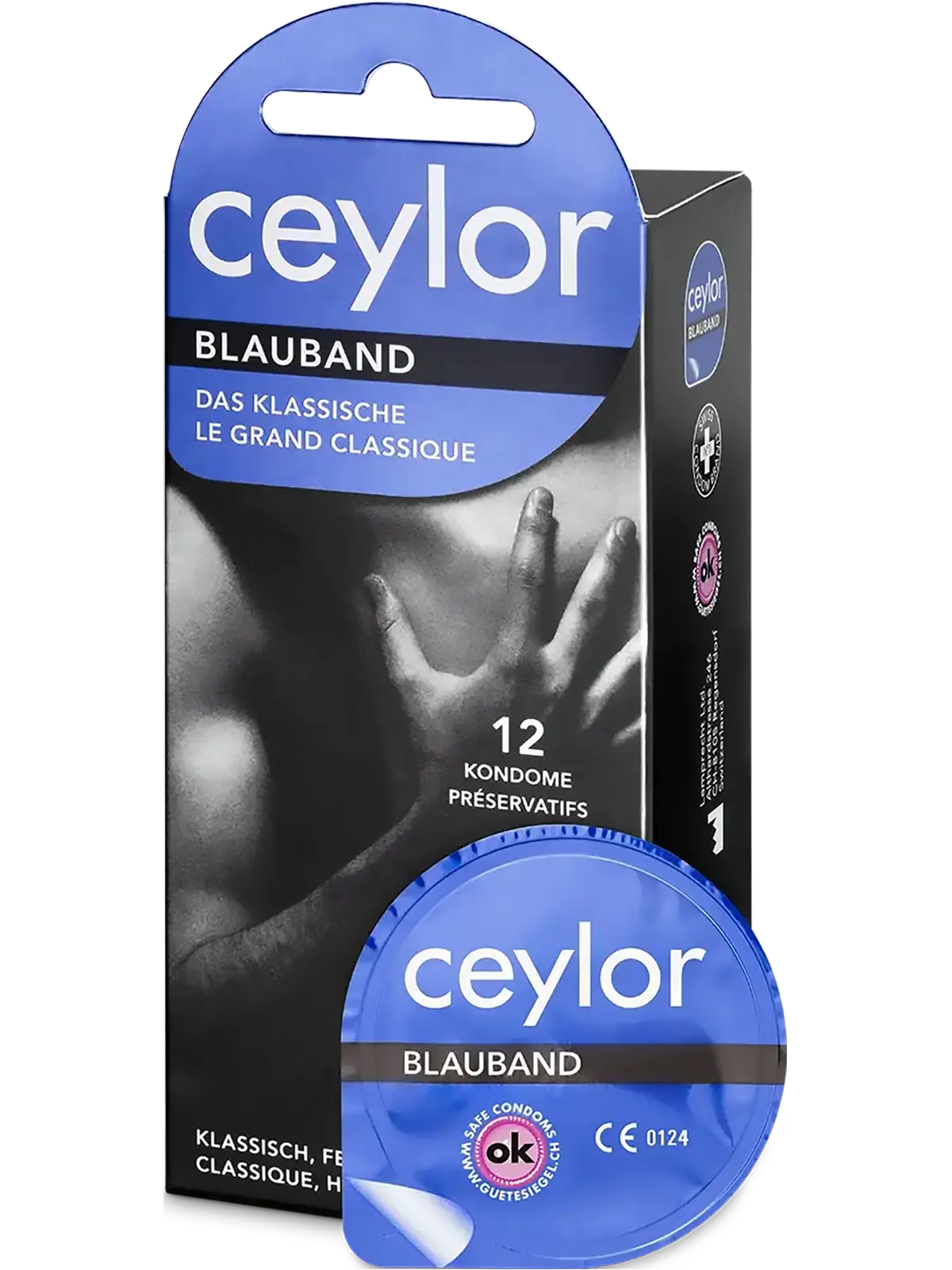 A pack of 12 Ceylor Blauband condoms